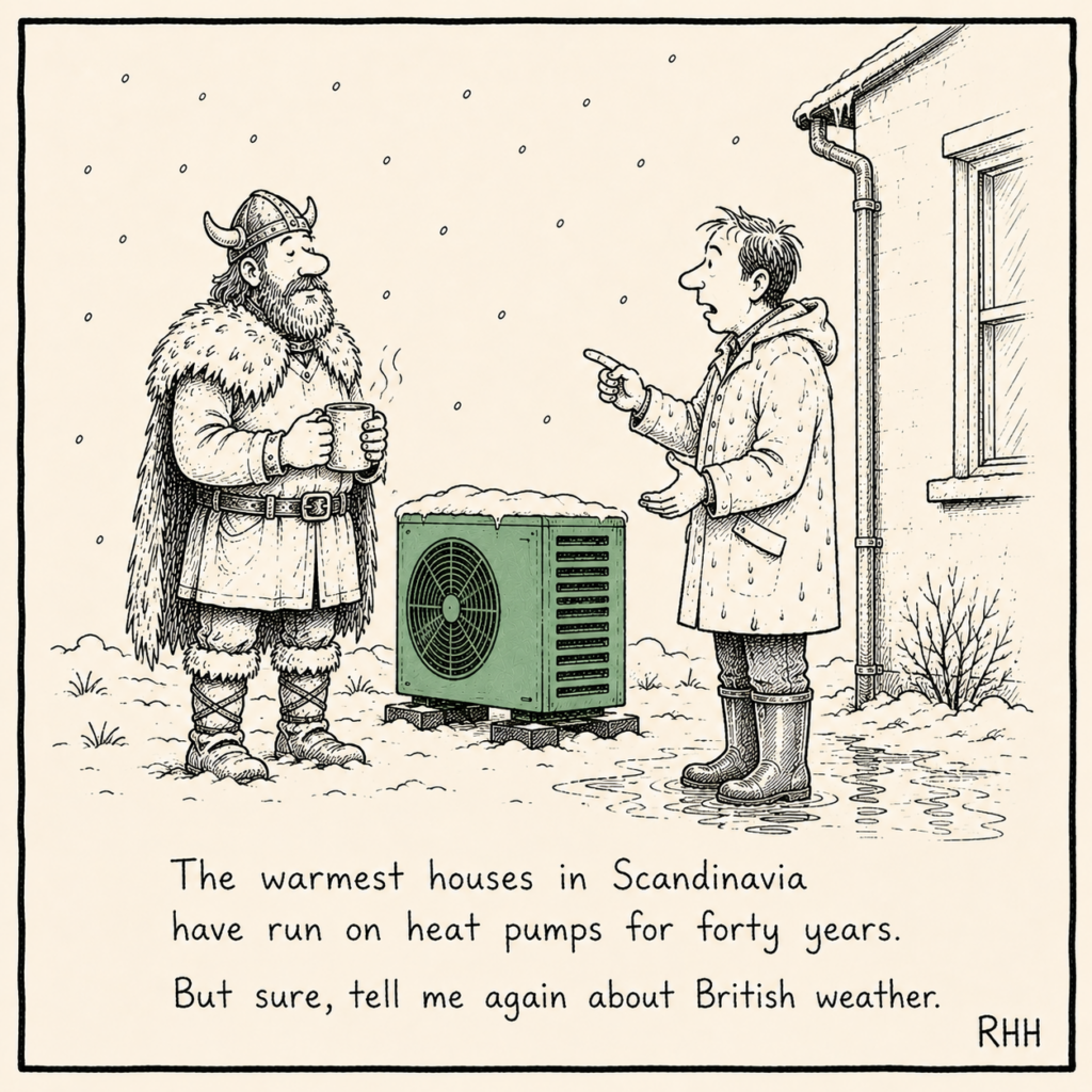 The warmest houses in Scandinavia have run on heat pumps for forty years. But sure, tell me again about British weather.