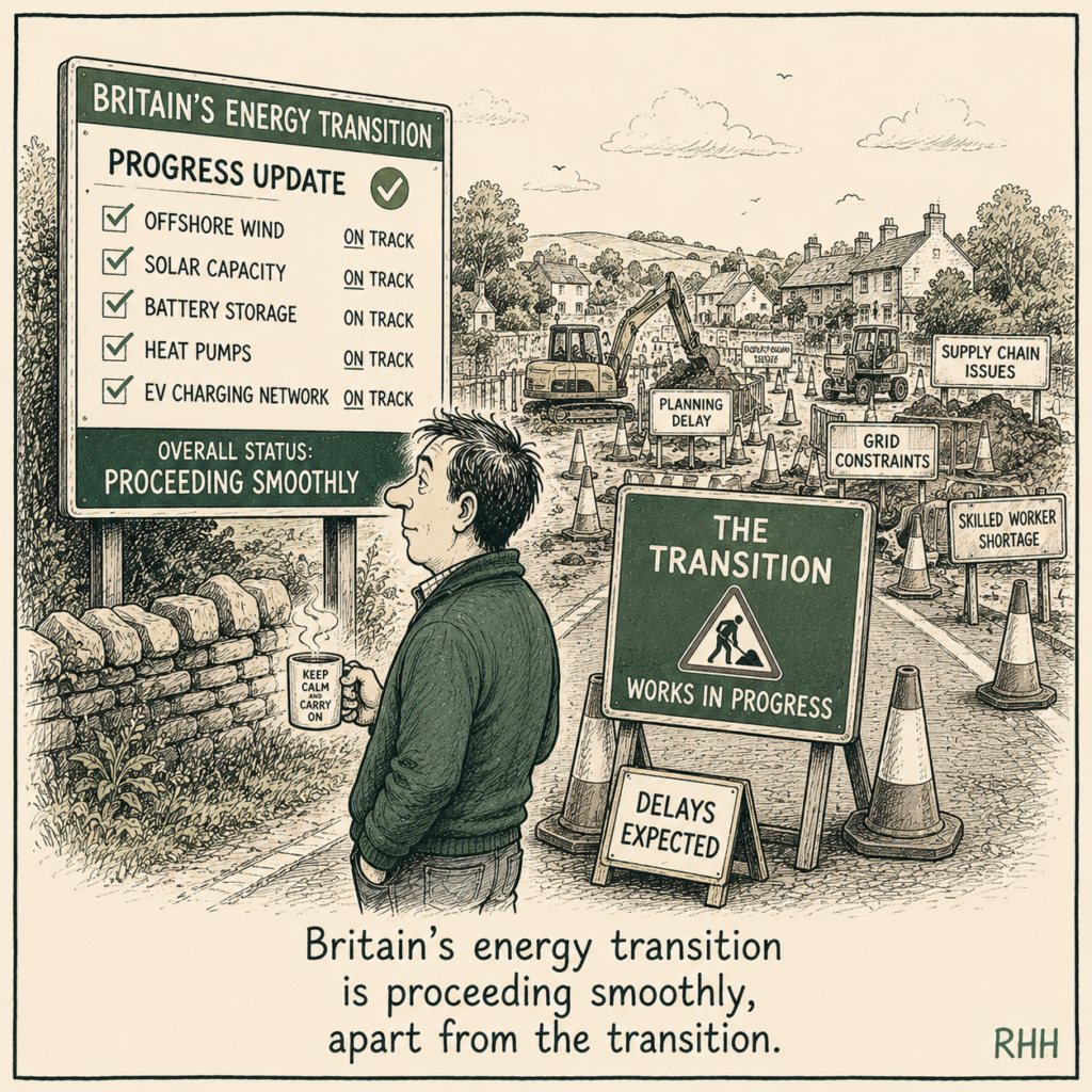 Britain’s energy transition is proceeding smoothly, apart from the transition.
