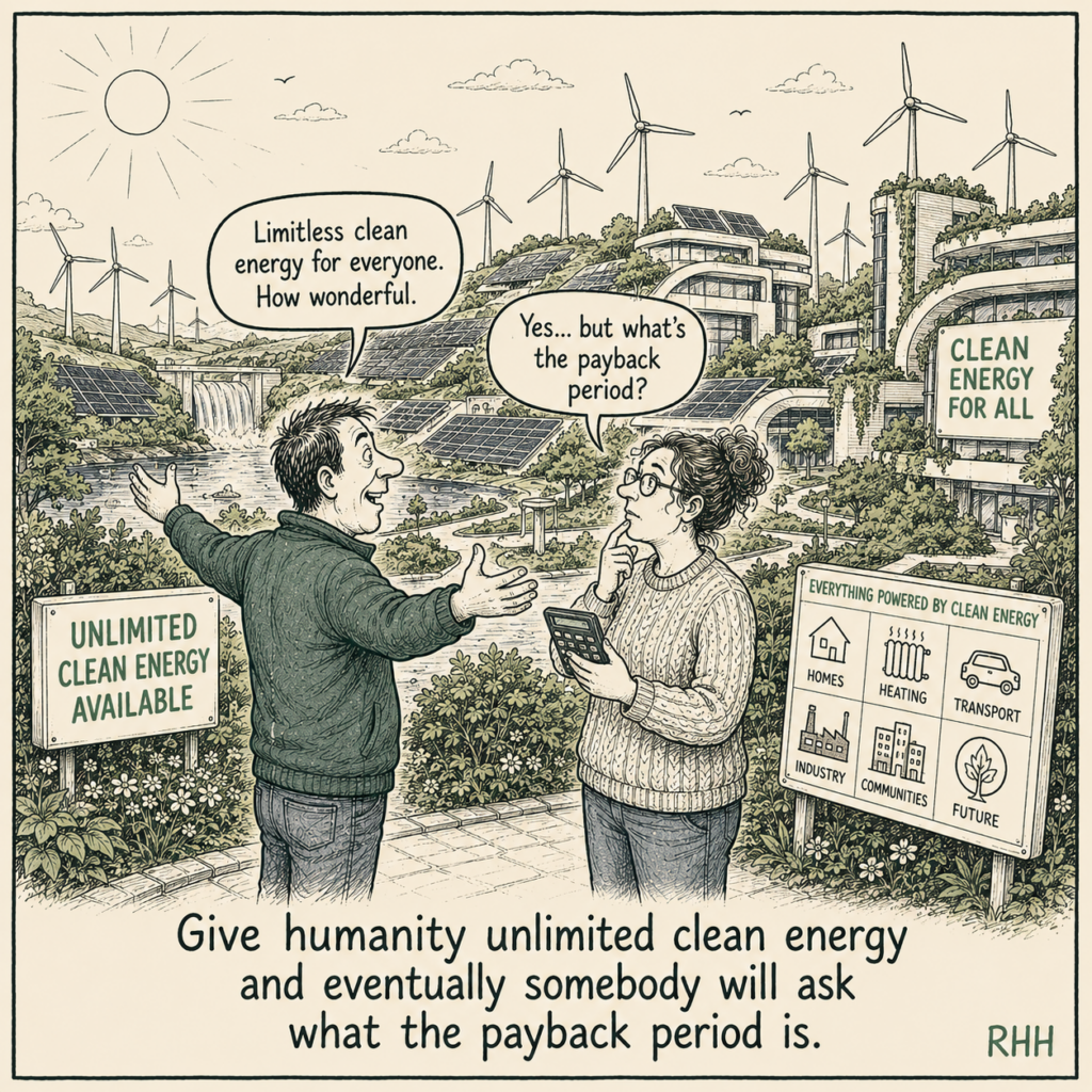 Give humanity unlimited clean energy and eventually somebody will ask what the payback period is.