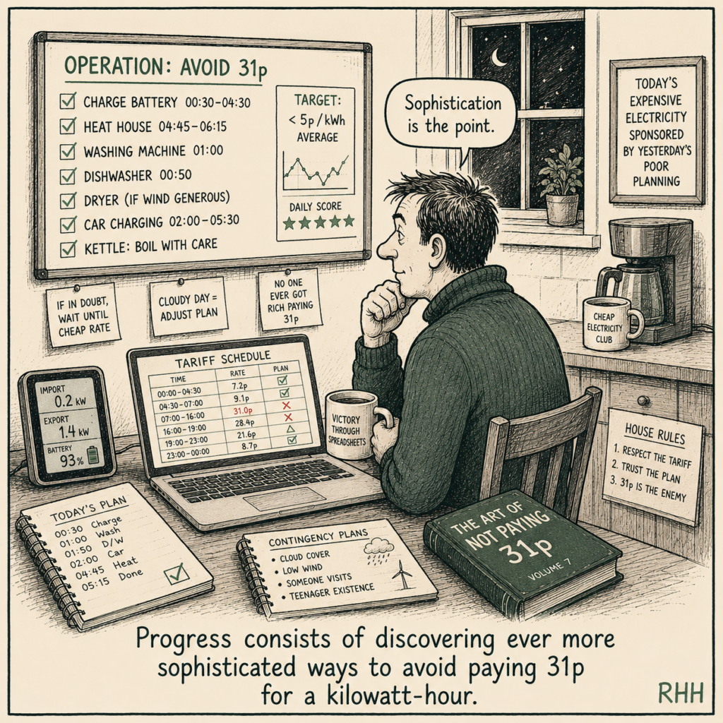 Progress consists of discovering ever more sophisticated ways to avoid paying 31p for a kilowatt-hour.