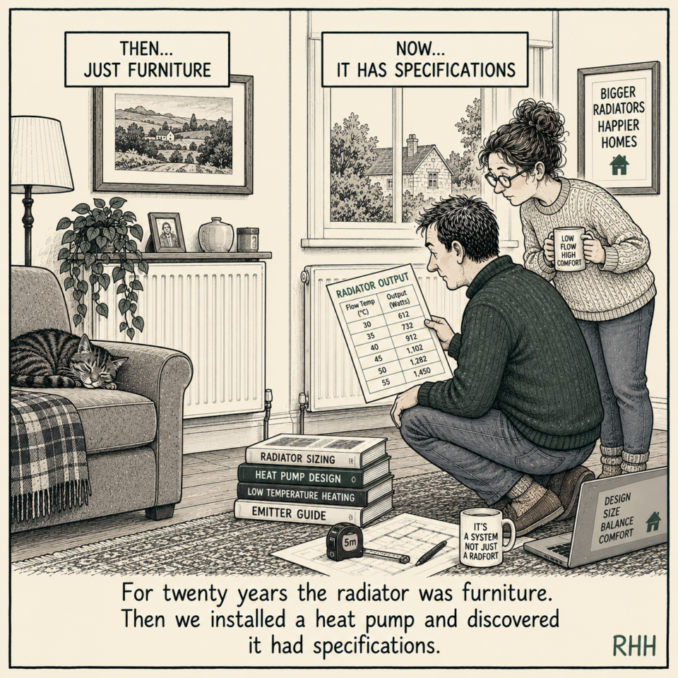 For twenty years the radiator was furniture. Then we installed a heat pump and discovered it had specifications.