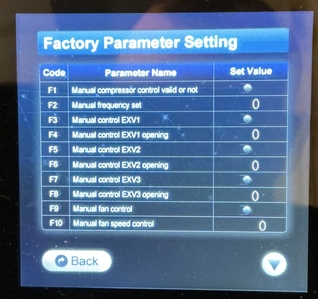 Factory menu page 1